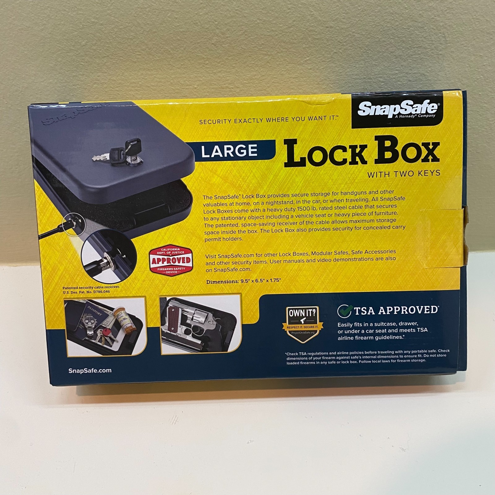 SnapSafe Large Lock Box 🔒 16-Gauge Steel Safe w/ Keys & Cable • TSA Approved