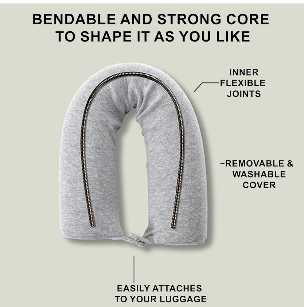 Dot&Dot Bendable Memory Foam Travel Pillow Gray Neck Support Snap Closure