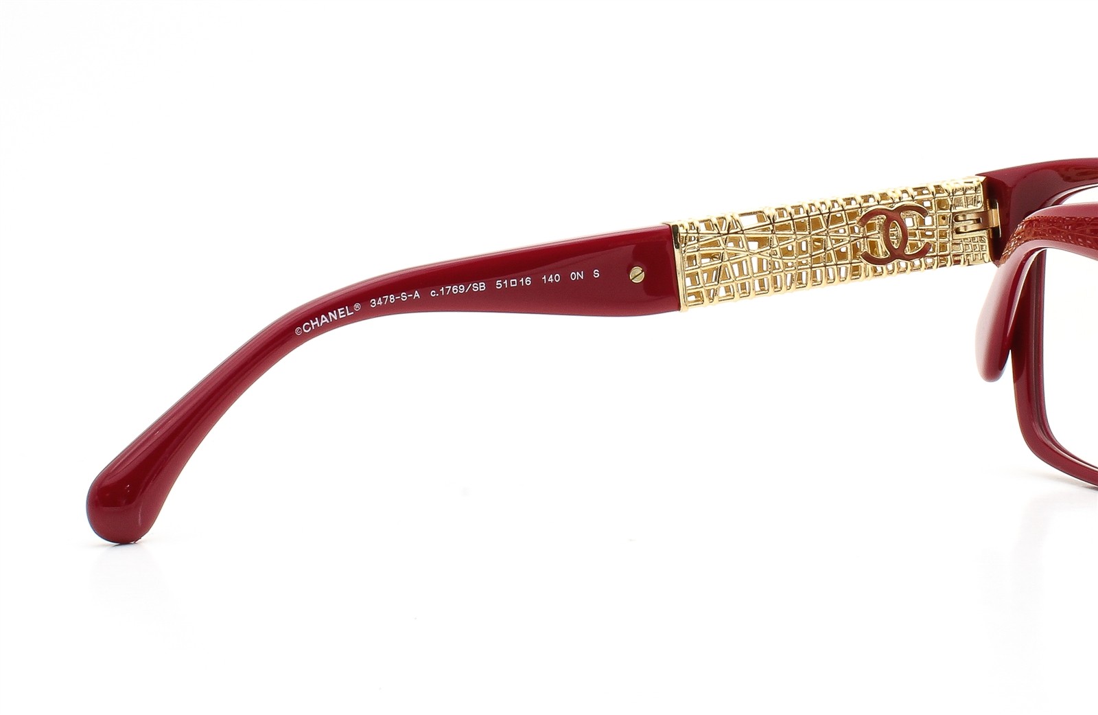 Chanel Blue Light Glasses ch3478SA Dark Red Gold Jewel Tweed 51mm with Case