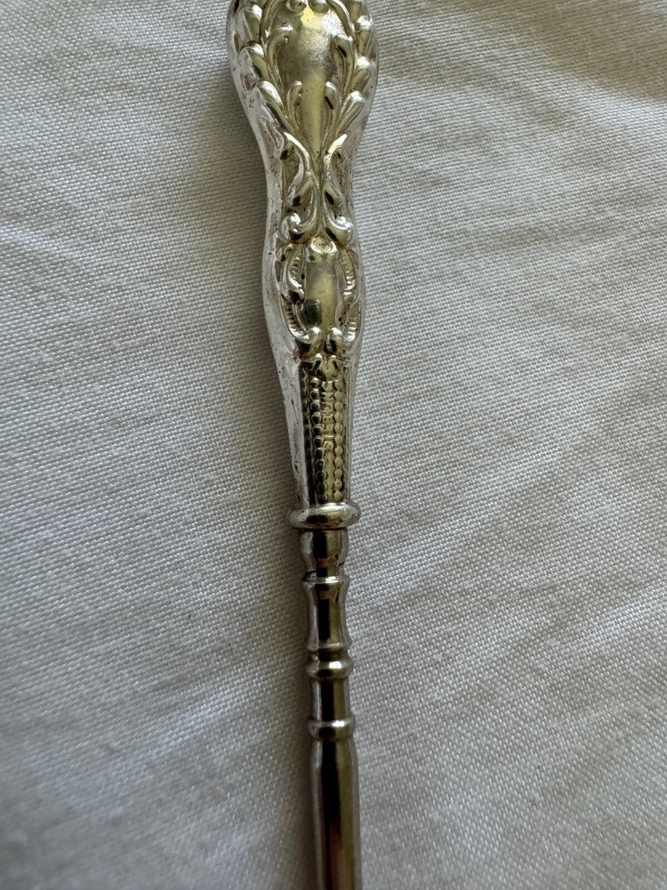 Antique Sterling Silver Handle Button Hook w/ Beaded & Scrolling Design