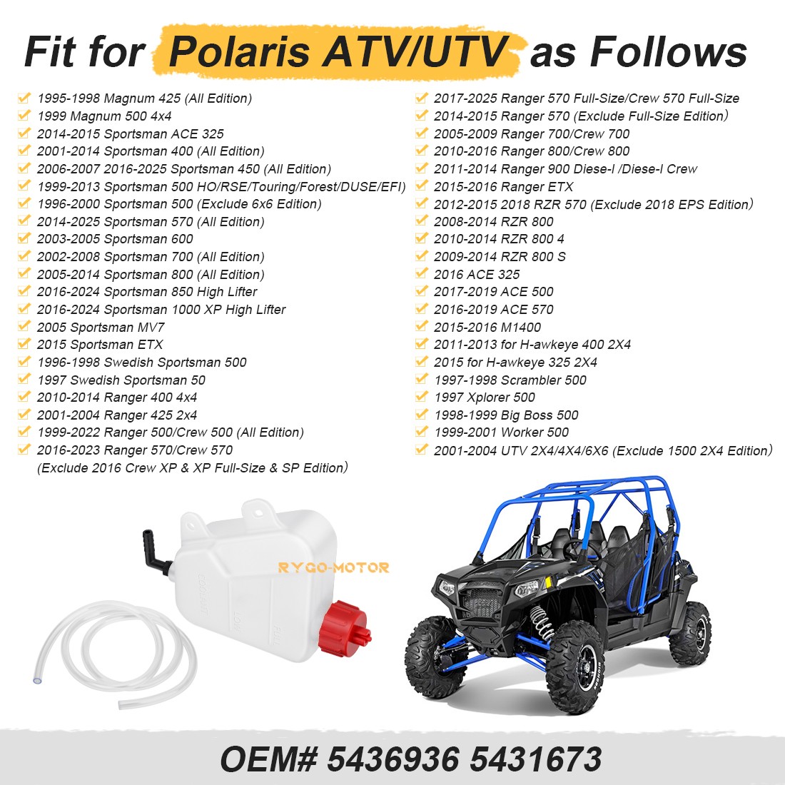 Surge Tank for Polaris Sportsman Ranger RZR 5436936 Water Coolant Tank Reservoir