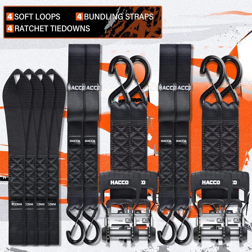 Ratchet Strap Set, 5280 lbs Breaking Strength, 16 ft × 1.6 in