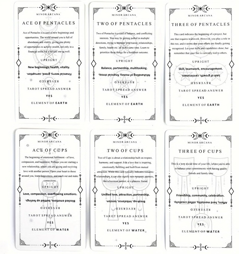 78 Clear Text Pattern Tarot Cards, Classic Tarot Learning Deck Fortune Telling G