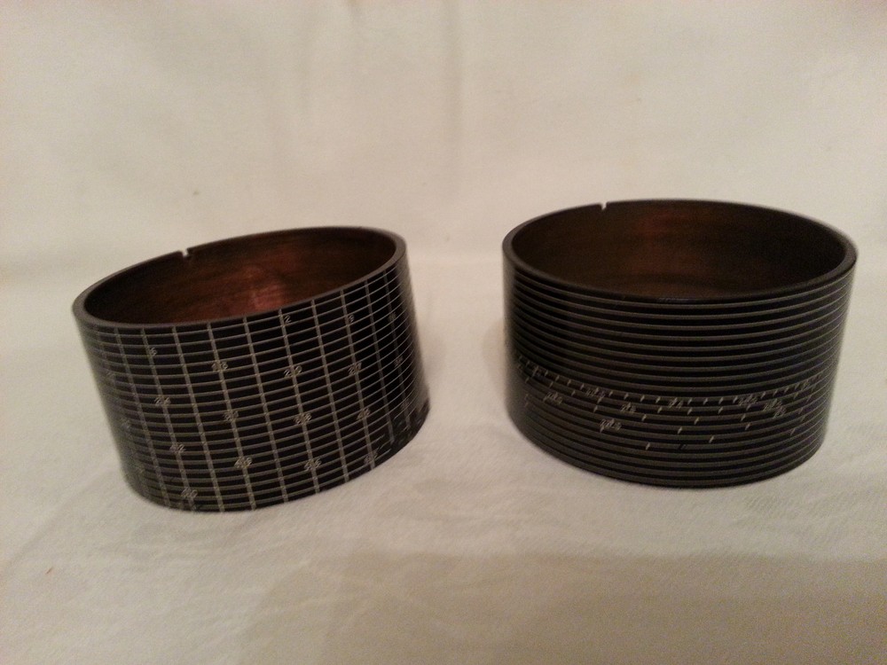 2 different.Bellingham & Stanley Spectrometer adjusting scales sleeves c1950.