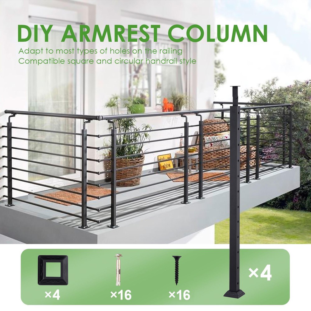 4pcs Cable Railing Post Deck Railing 42x1.5x1.5" DIY Post With Holes Black
