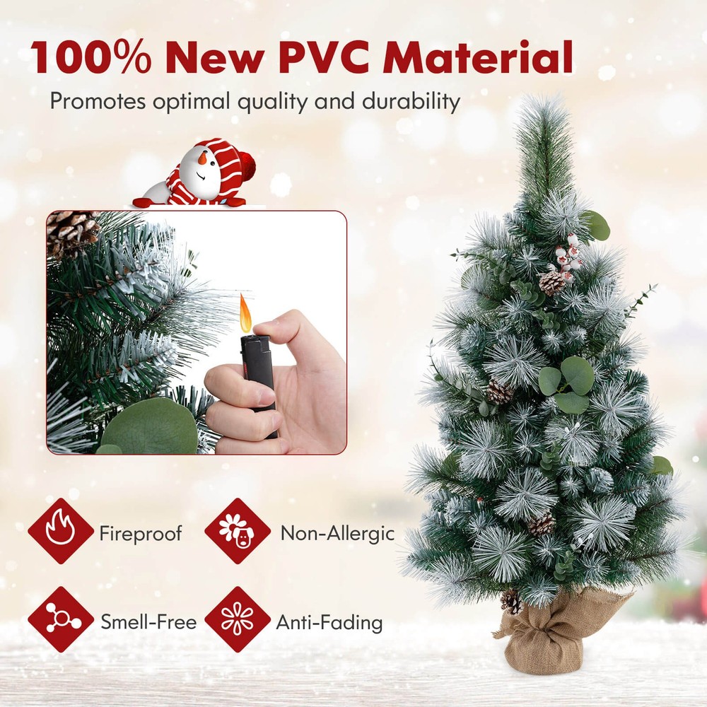 3 ' Artificial Christmas Tree w/ 98 Branch Tips Pine Needles Eucalyptus Leaves