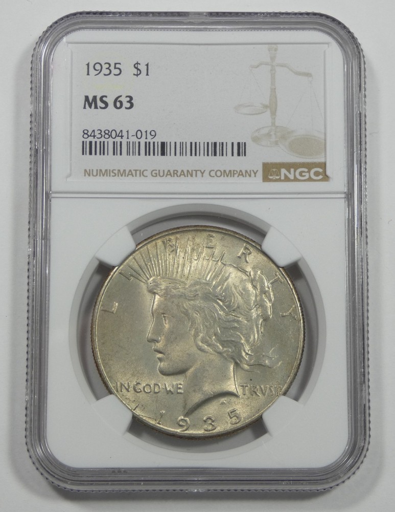 1935 Peace Dollar CERTIFIED NGC MS 63 Silver Dollar