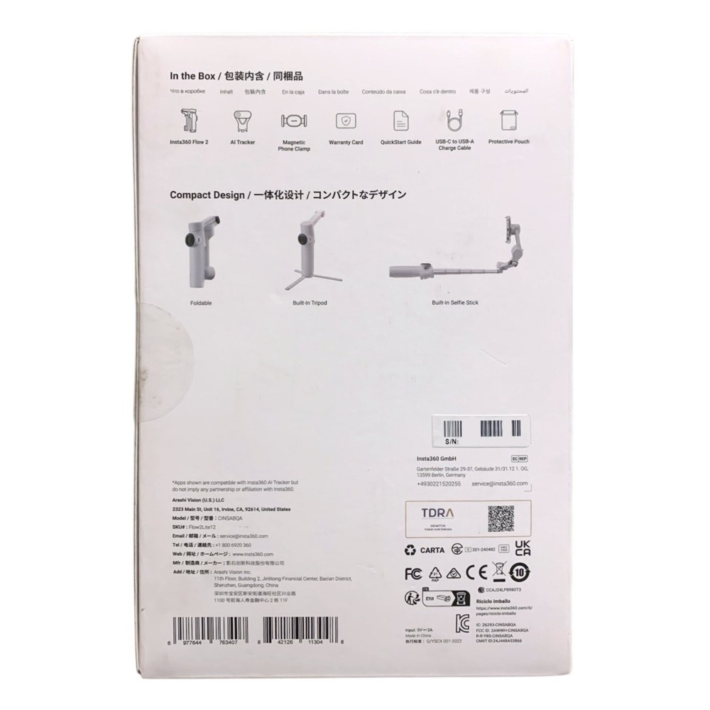 Insta360 Flow 2 Plus AI Tracker Bundle - Foldable Phone Gimbal, Stone Grey
