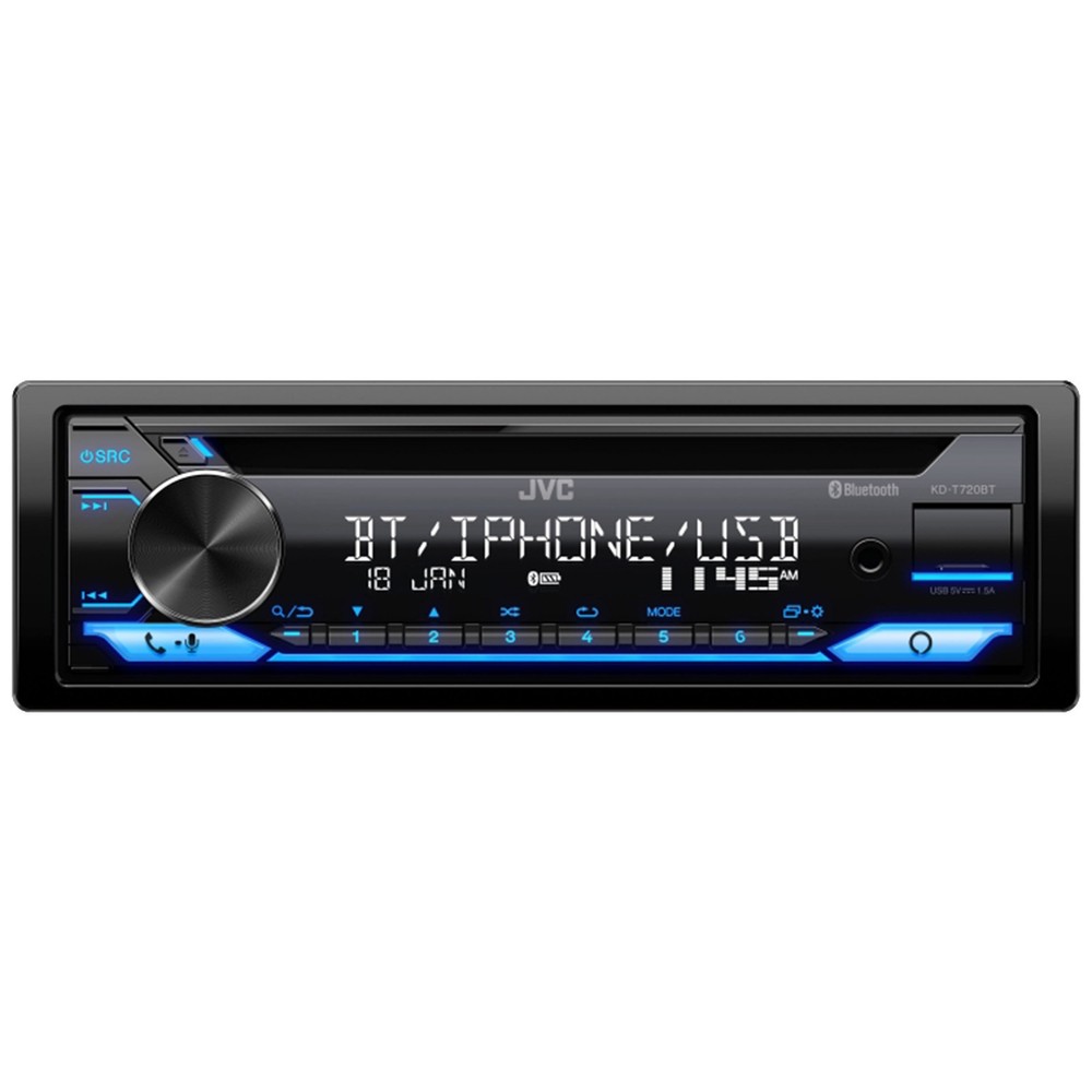 JVC KD-T720BT Single DIN Bluetooth CD Receiver, Steering Wheel Control Interface