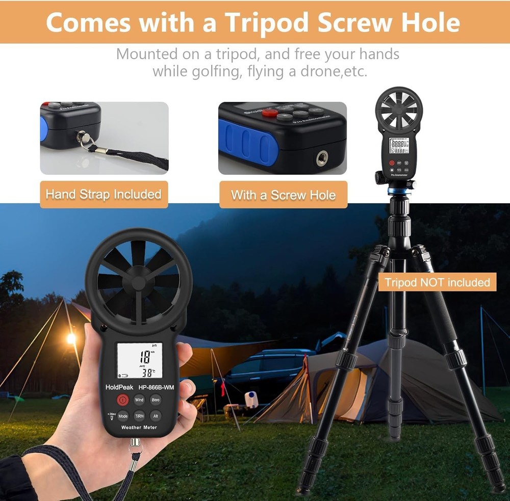 Handheld Anemometer Barometer Weather Meter for Wind Speed Temp Humidity