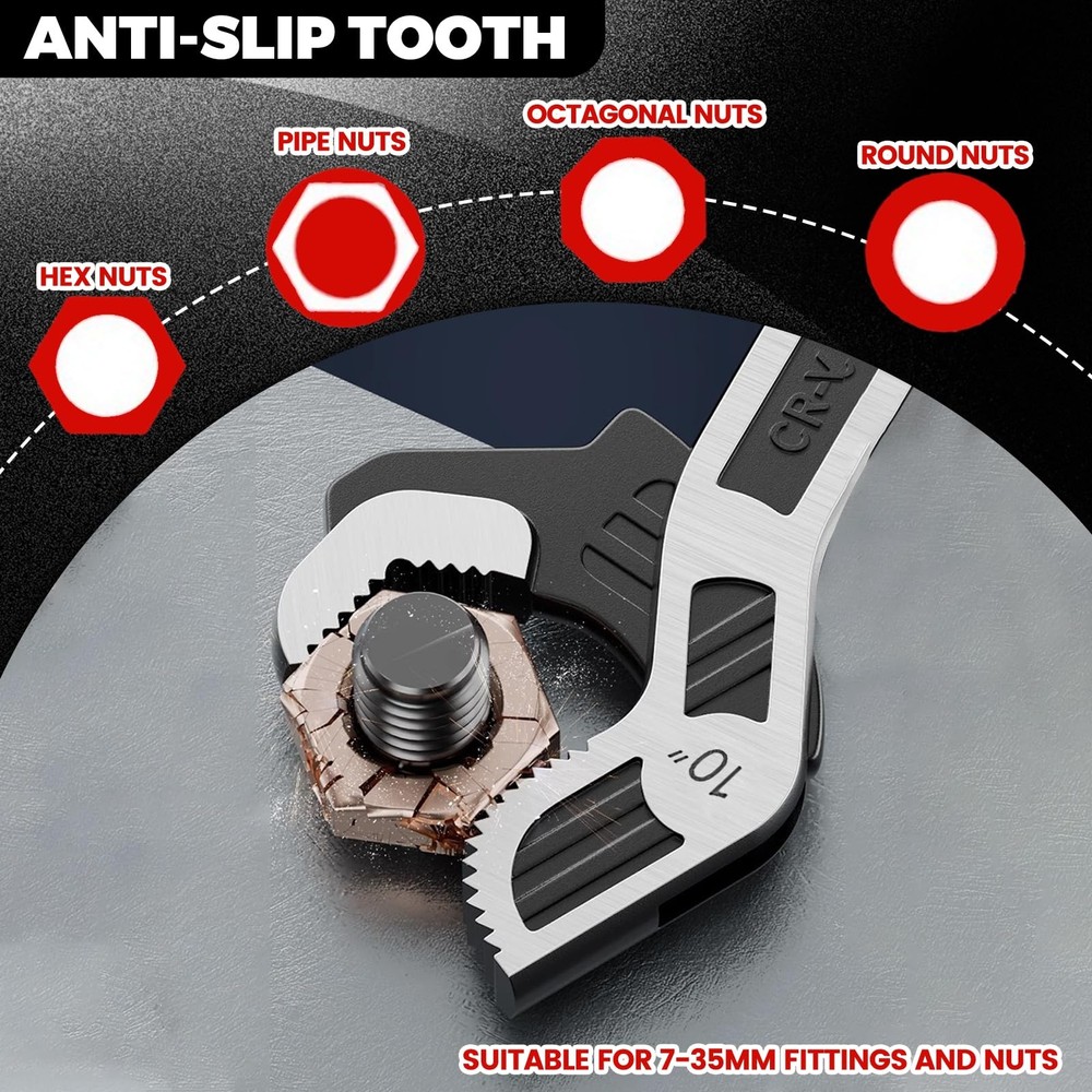 6” 8” 10” Multi-function Self-locking Pipe Wrench Set, Chromium Vanadium Stee...