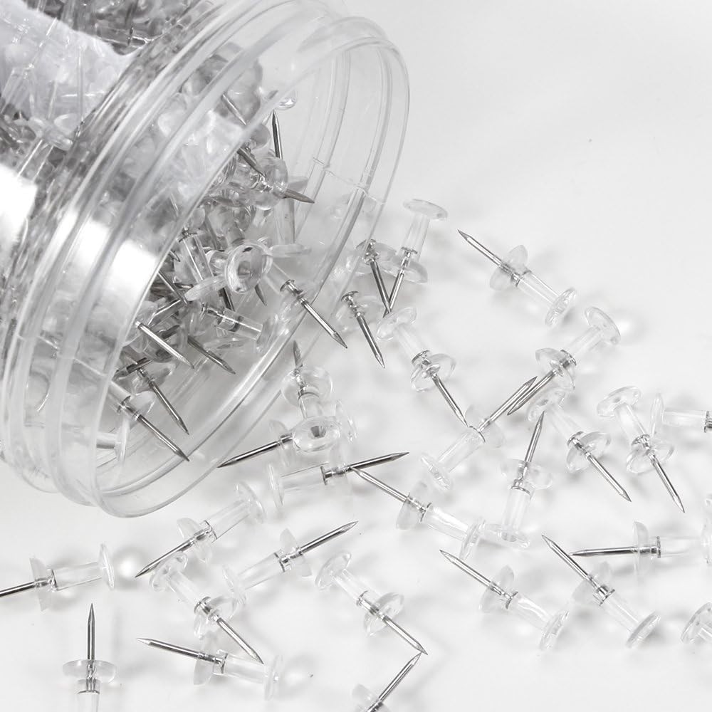 Push Pins 600 Count - Clear Thumb Tacks with Reusable Container for Storage