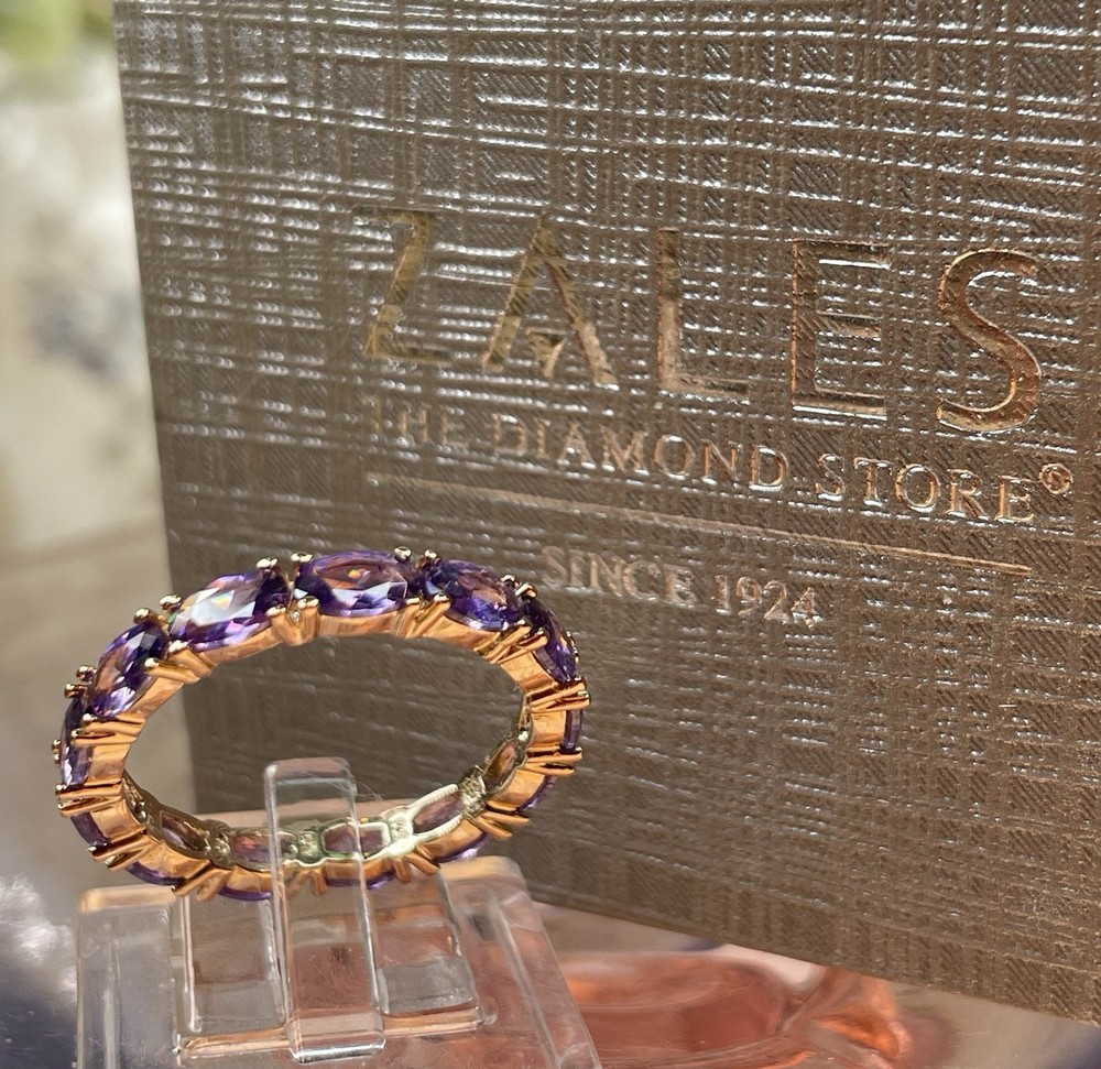 Sizes-6.5-9.5 ZALES 14k Solid Rose Gold 3CT Amethyst Eternity ring.