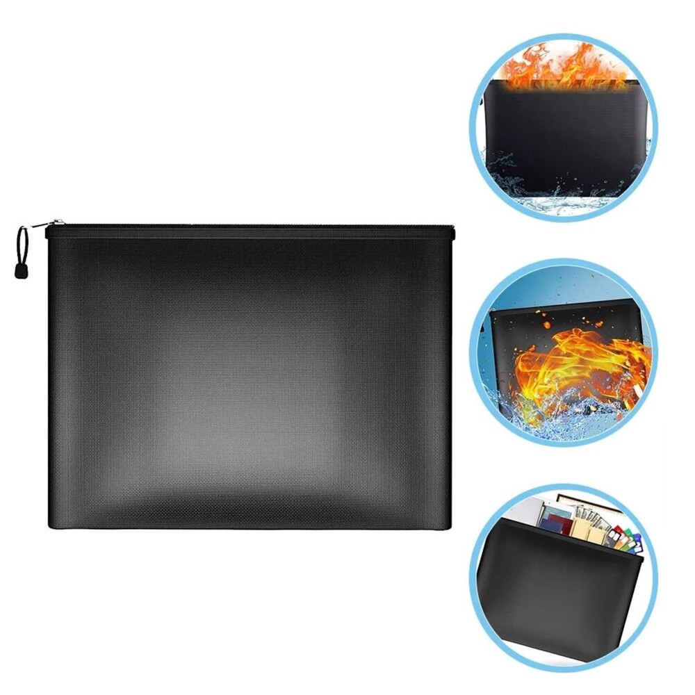 Black Fireproof Waterproof Document Bags Envelope File Folder Cash Pouch