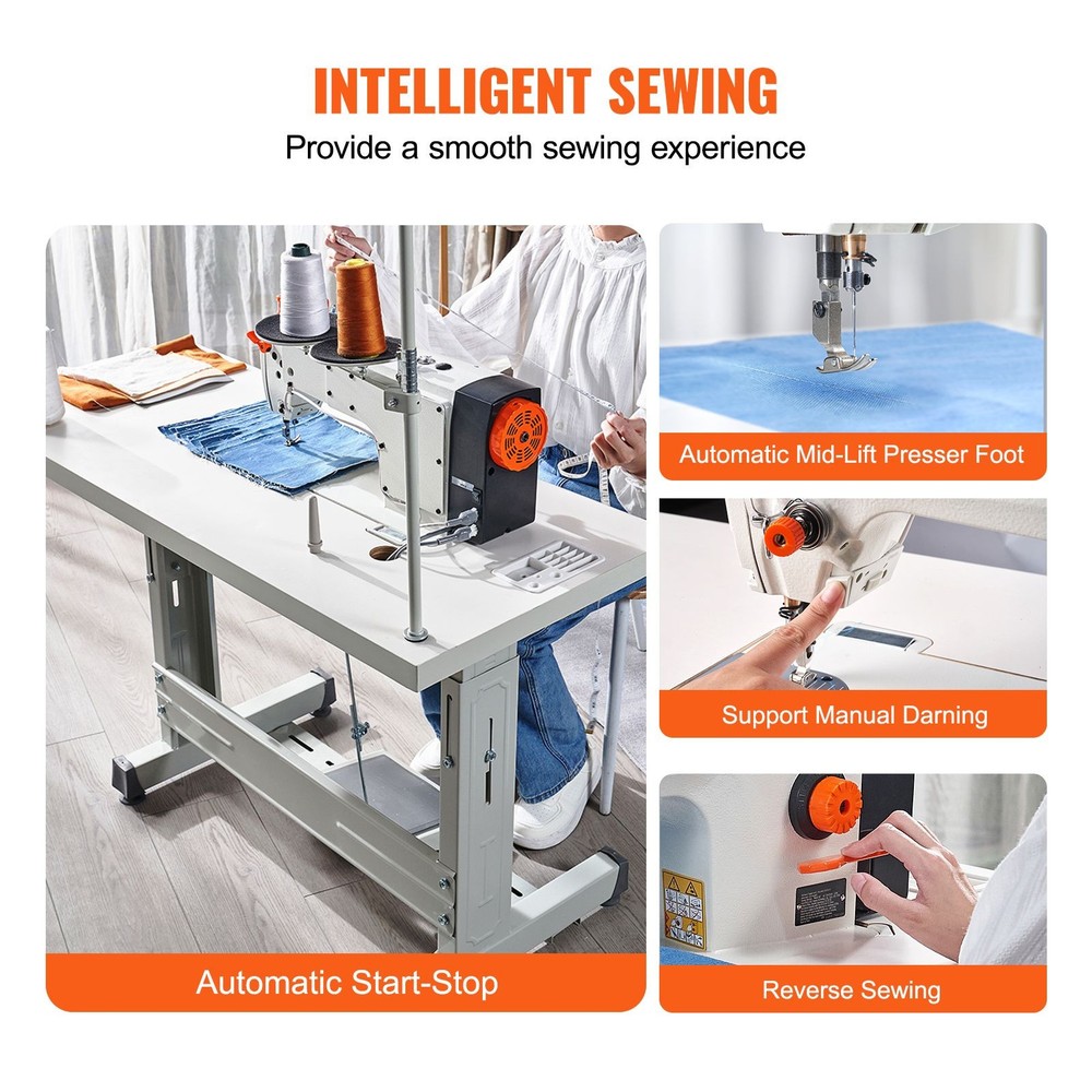 550W Servo Lockstitch Sewing Machine: 5000spm, 0.4" Thick Material