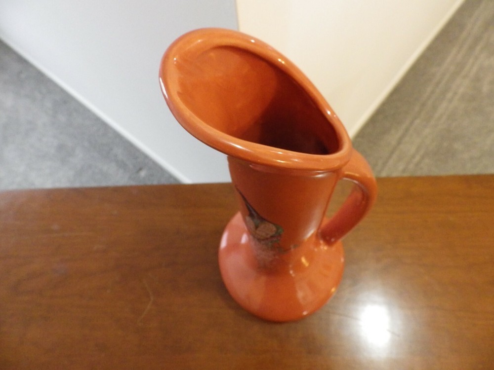 Orange Pitcher/Vase With Handle Peacock Artistry
