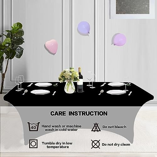 2 Pack 8FT Table Cloth for Rectangular Fitted Events 8 Ft - 2 Pcs Black