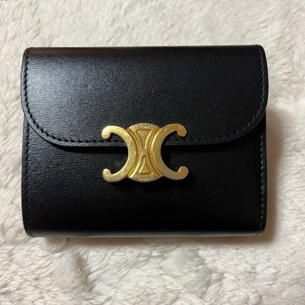 CELINE Celine Tri Fold Wallet Triomphe Black From Japan