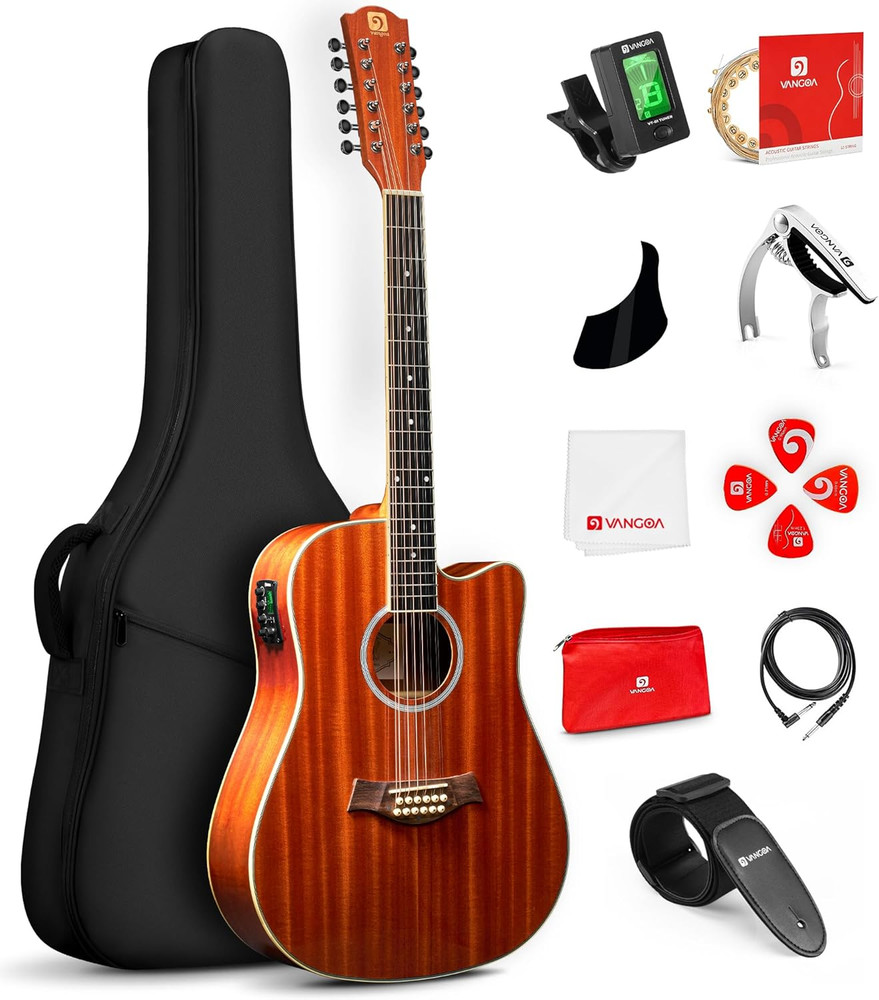 12 String Guitar Acoustic Electric, Upgraded Guitar 12 Strings Bundle for Beginn