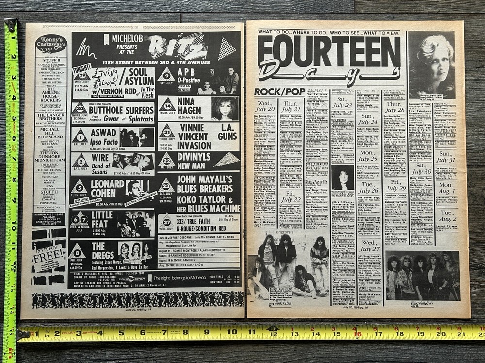 Kiss Concert Ad Advert VINNIE VINCENT Invasion The Ritz NY 1988 Lot Vintage Kiss