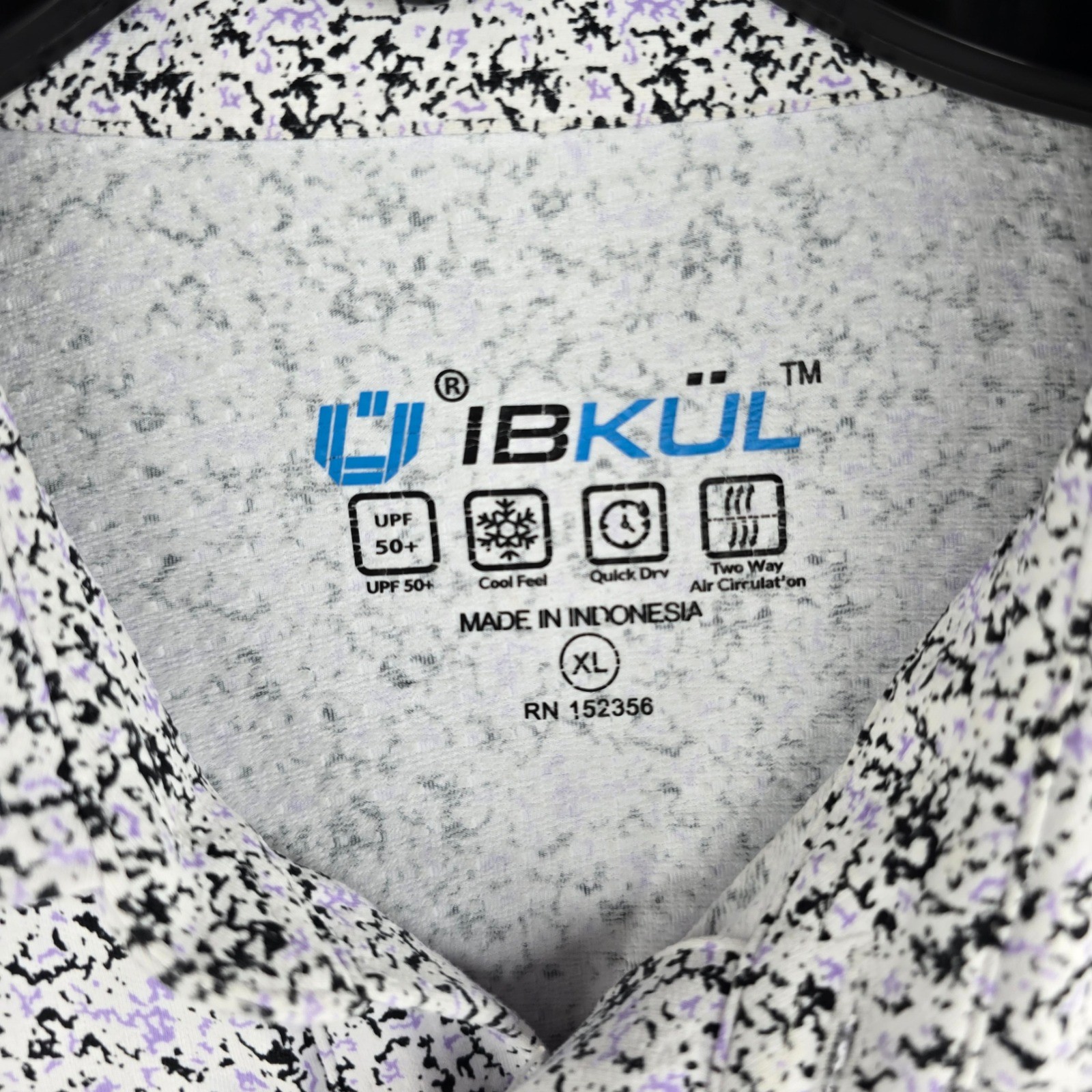 IBKUL Mens XL Long Sleeve Floral Print Golf Polo Shirt UPF 50+ Quick Dry