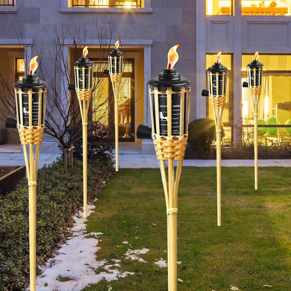 6-pack bamboo torches with refillable replacement canisters,