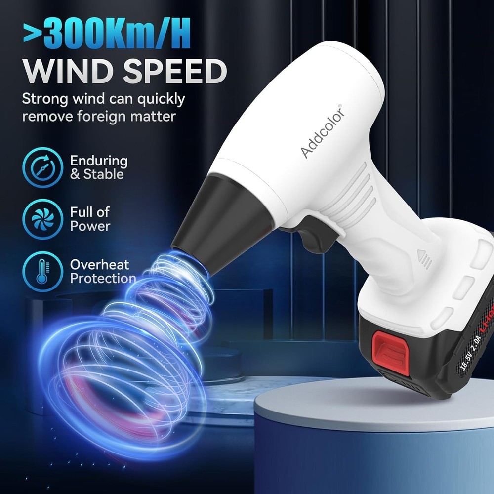 Cordless Handheld Leaf Blower with 18.5V Battery - Adjustable Speed White