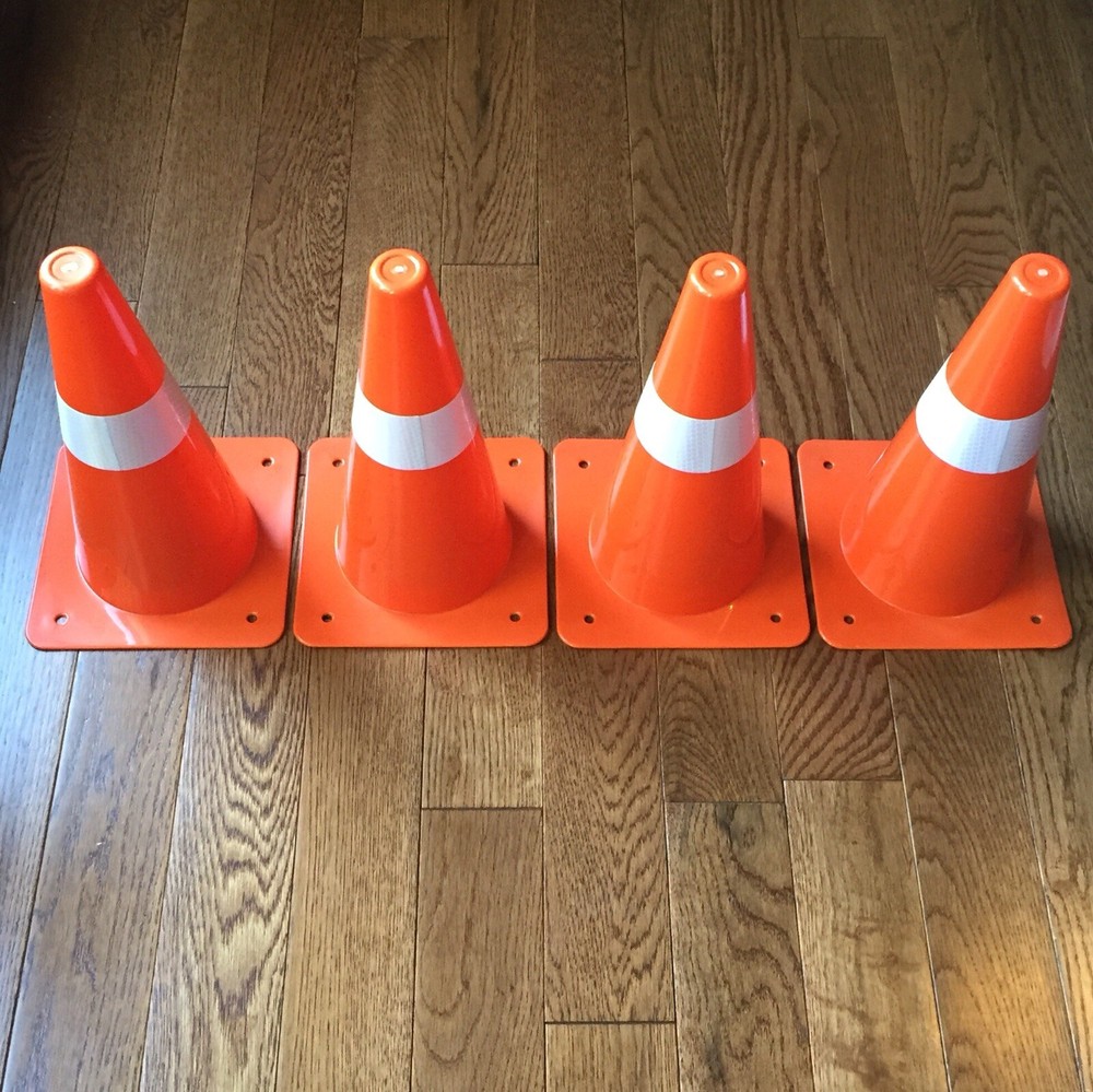 4 Orange Safety Cones Reflective Traffic Sports Night Mountable Stackable Set