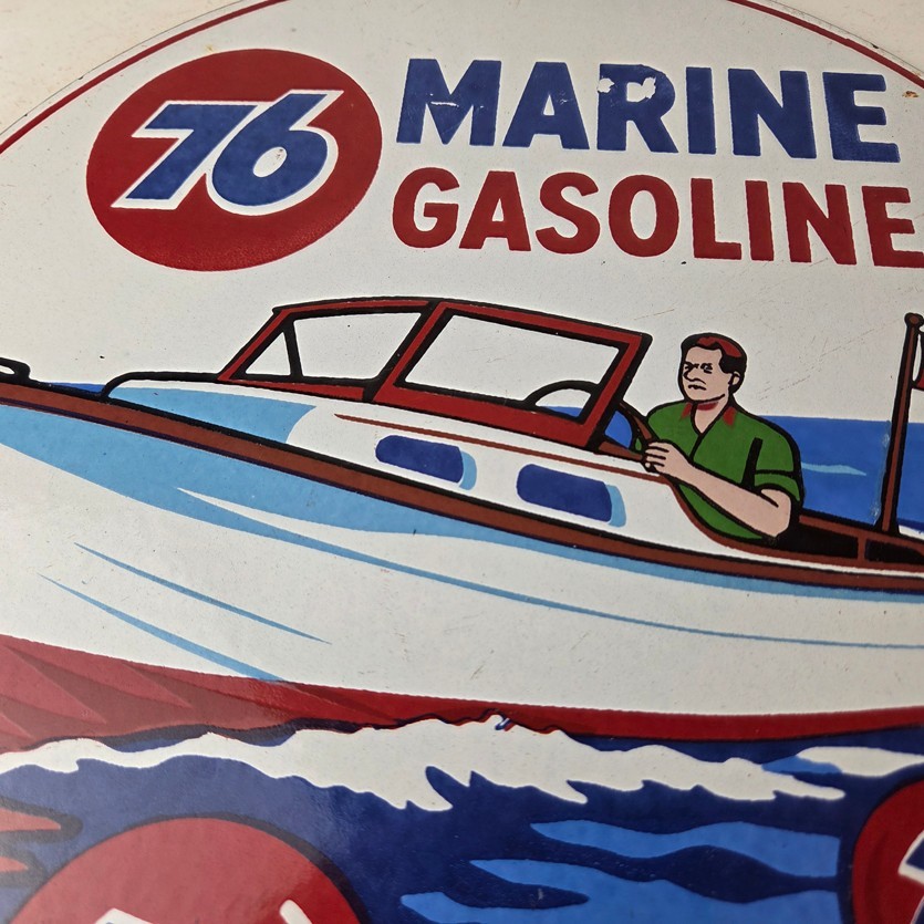 Vintage Union 76 Gasoline Sign - Porcelain Marine Gas Service Pump Sign