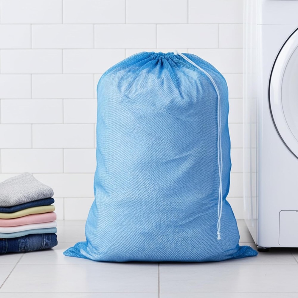 Vibrant Blue Drawstring Laundry Bag, 24" x 36" - Breathable Mesh Design