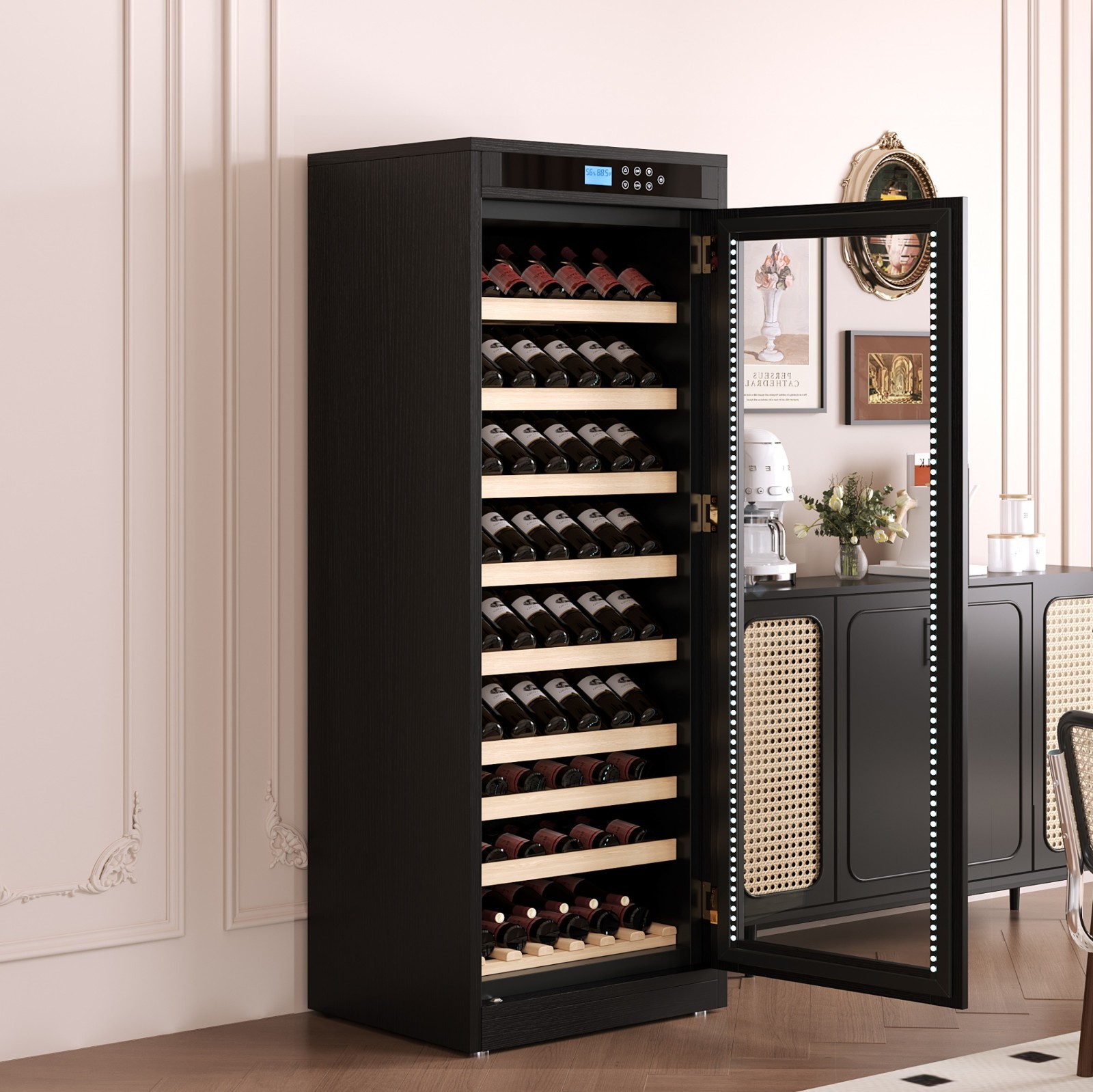 10.6 ft3 Intelligent Temperature-Controlled Multi-Tiered Wood Wine Cabinet