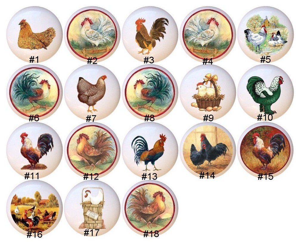 Chickens Roosters Decorative Ceramic Dresser Drawer Pulls Cabinet Cupboard Knobs