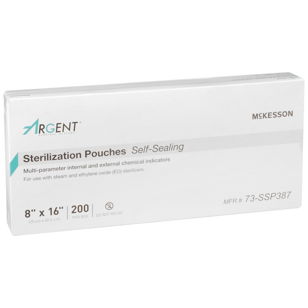 McKesson Argent Sure-Check Sterilization Pouch Transparent Blue 8 x 16" Self
