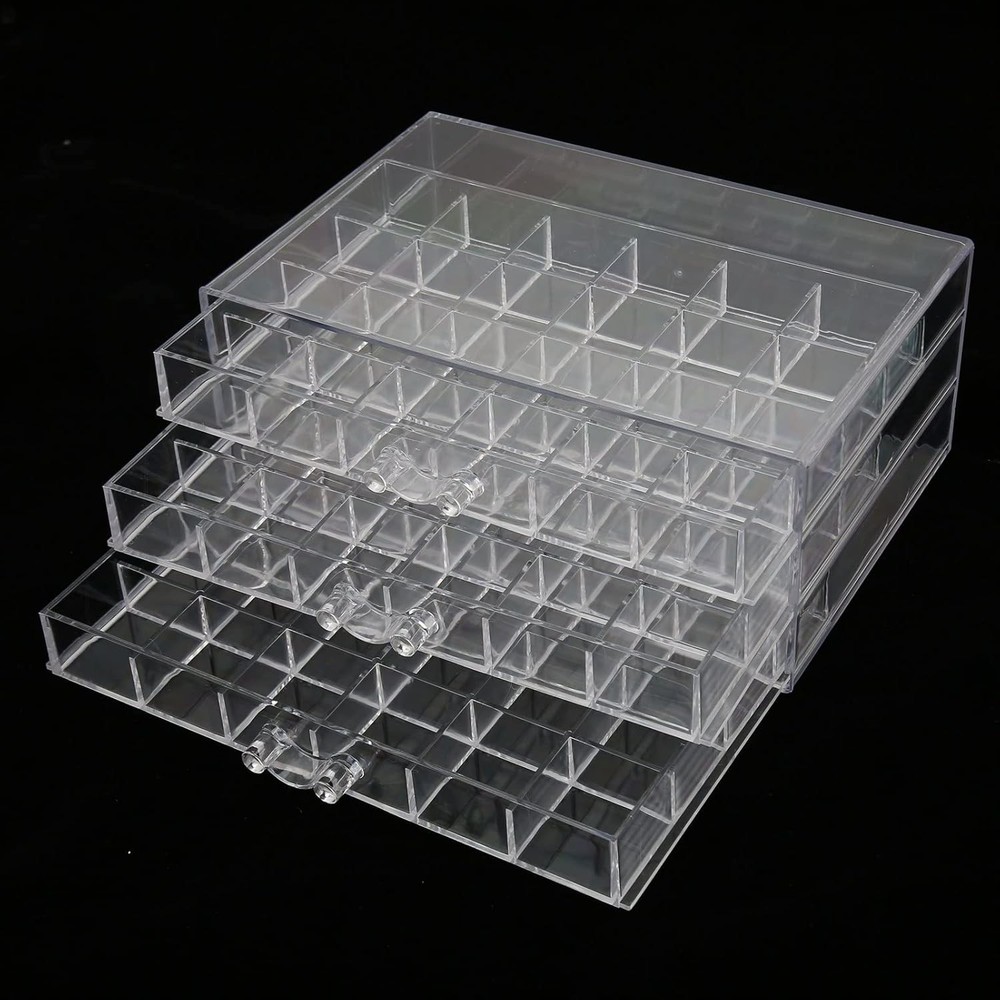 3-Layer Acrylic Jewelry Organizer Box - 72 Grids Clear Stackable White