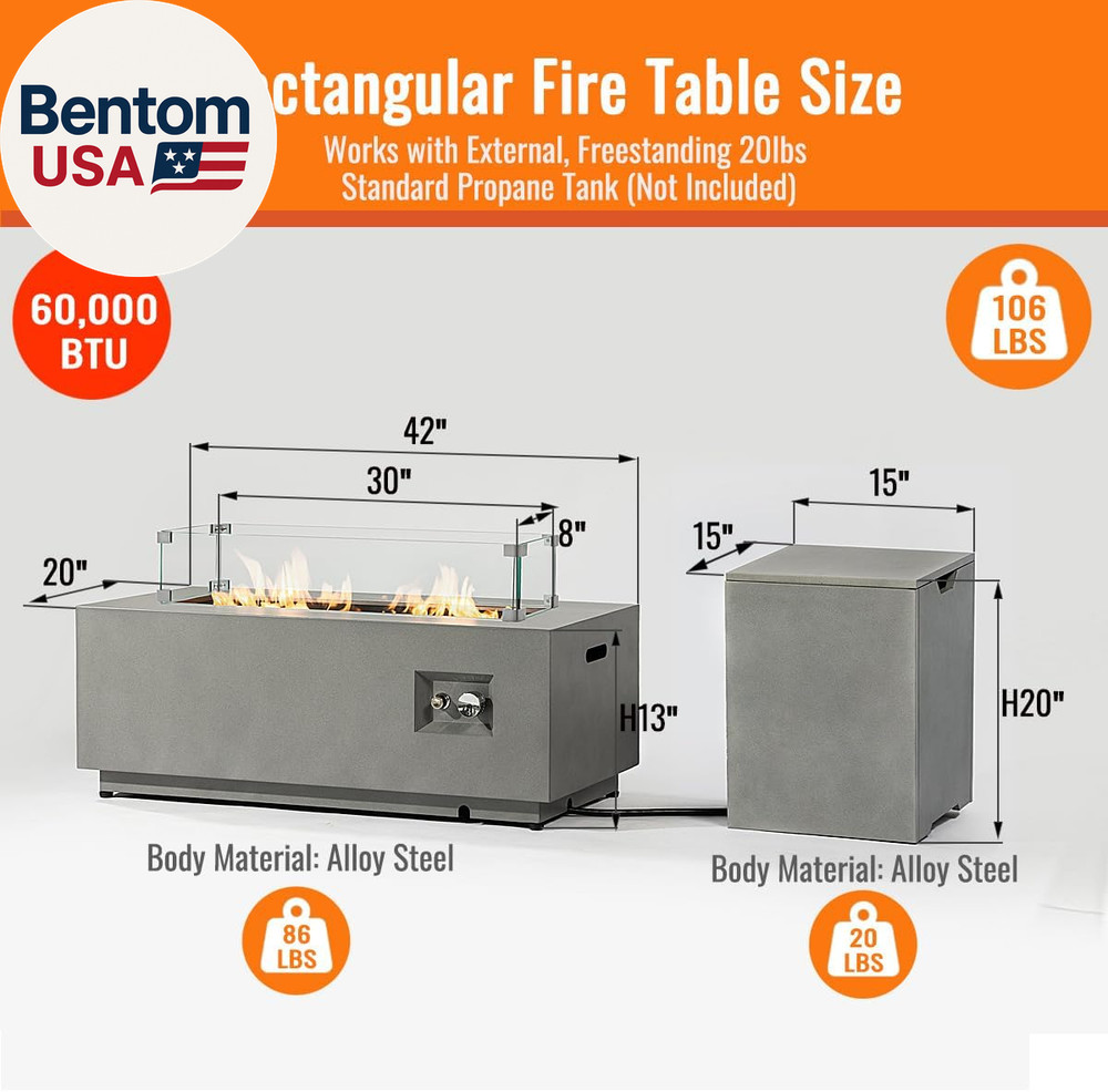 Outdoor Fire Pit Table Propane Gas Fire Pits Outdoor Fireplaces 42″ Rectangular