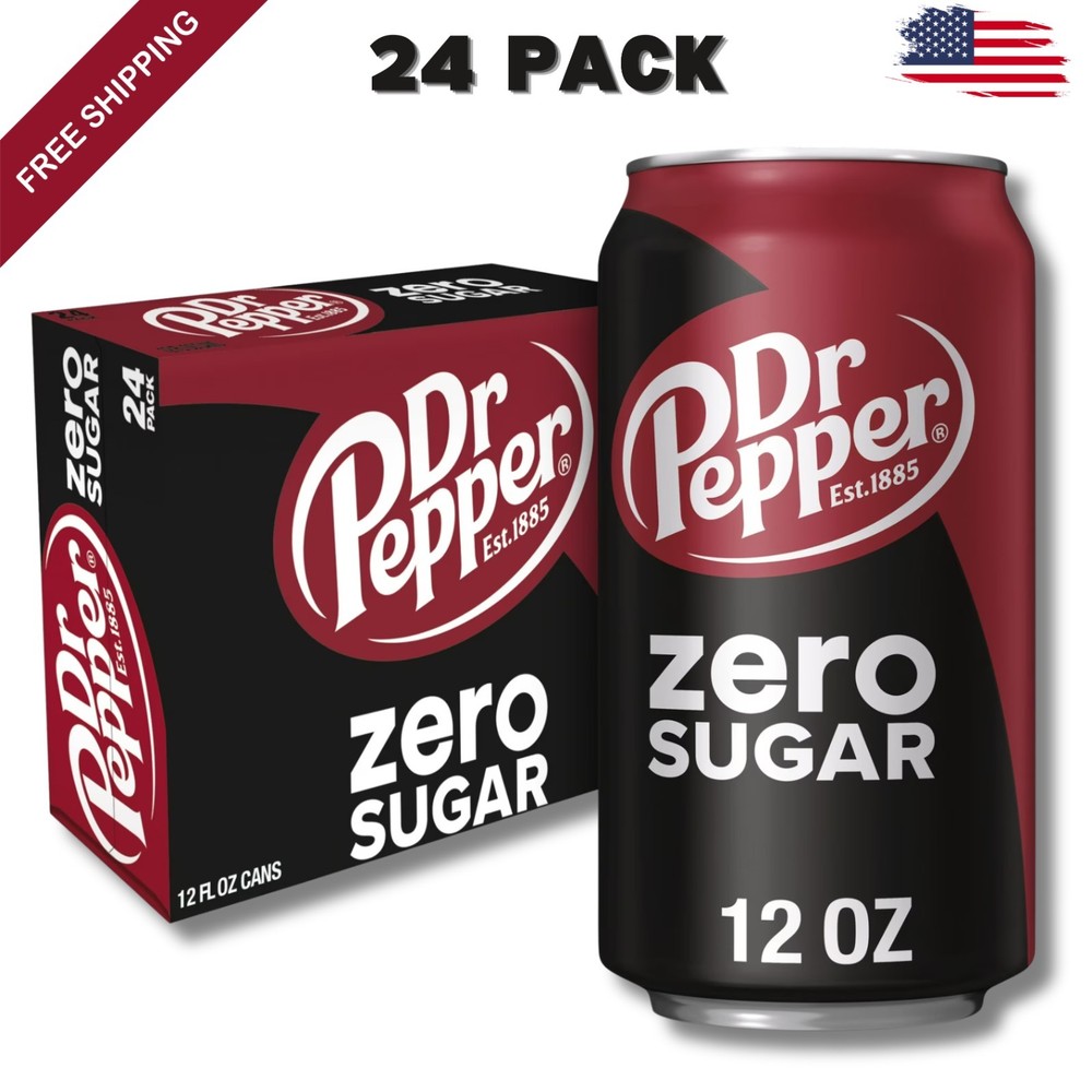 Dr Pepper Zero Sugar Soda Pop, 12 fl oz, 24 Cans