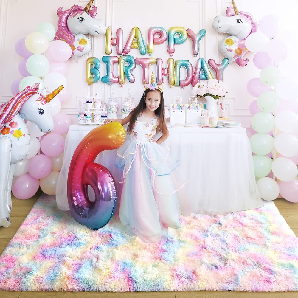 Noahas 5x8 Fluffy Rainbow Rug for Girls 5' x 8' (Rectangular),