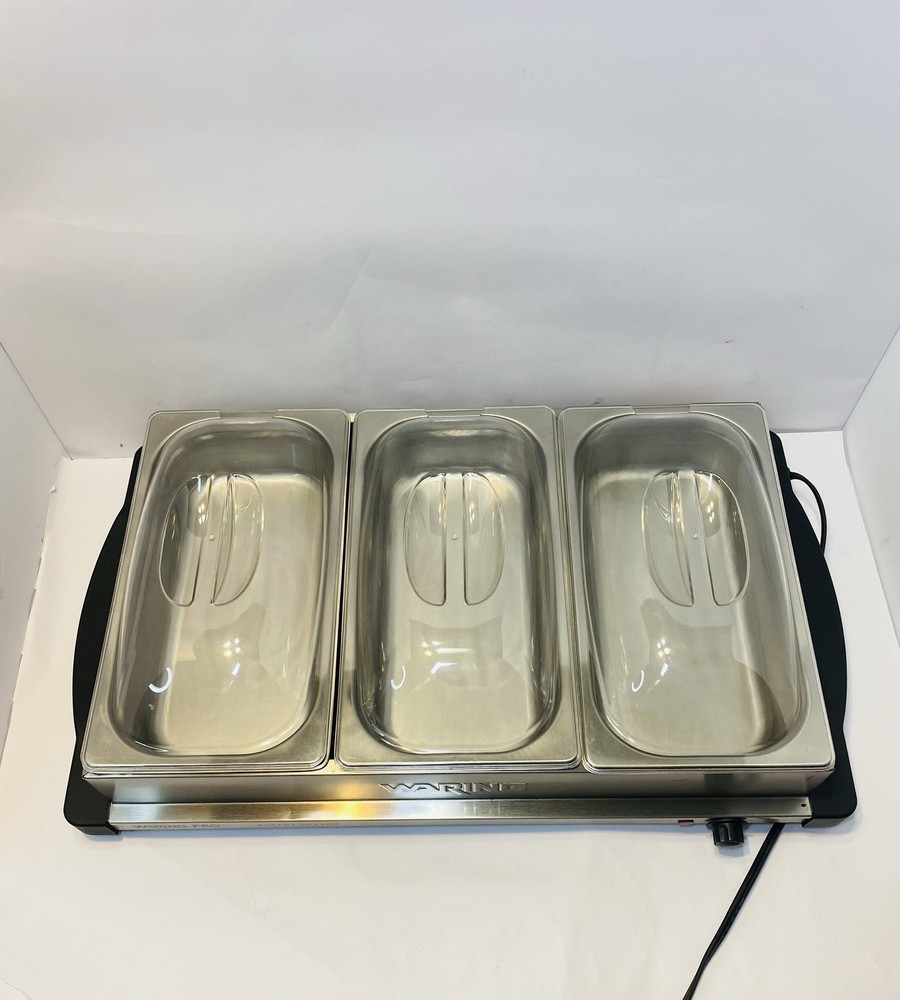 WARING PRO BUFFET SERVER WARMING TRAY WITH 3 PANS & LIDS TESTED WORKS