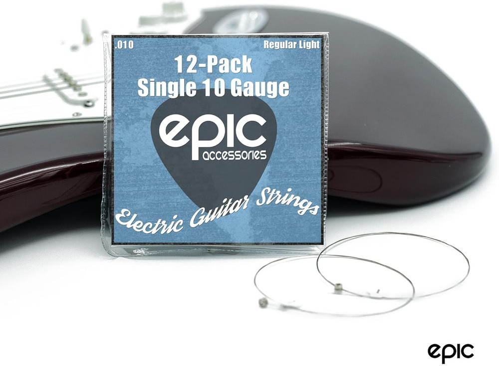 12-Pack .010 Gauge High E String Single Electric Guitar Strings Individually Wra