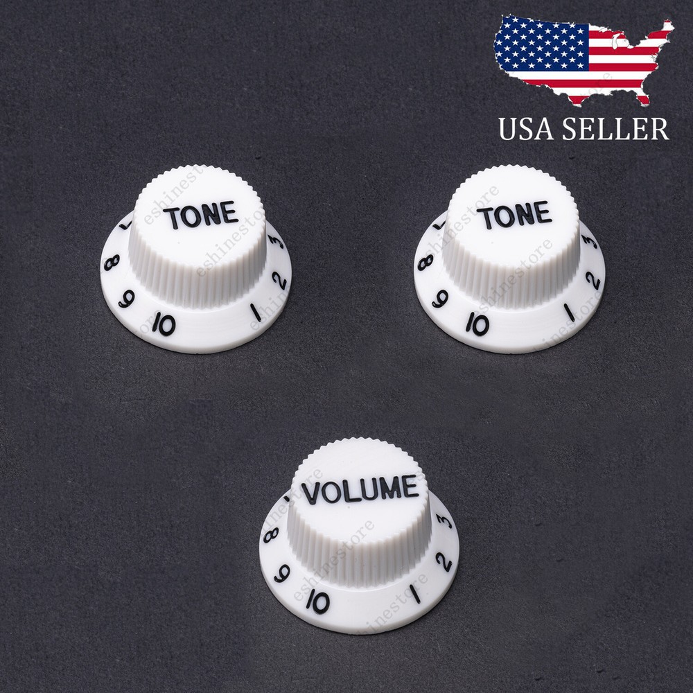 3 Pcs White/ Black Numbers ST Guitar Knobs Volume Tone Knob fits Stratocaster