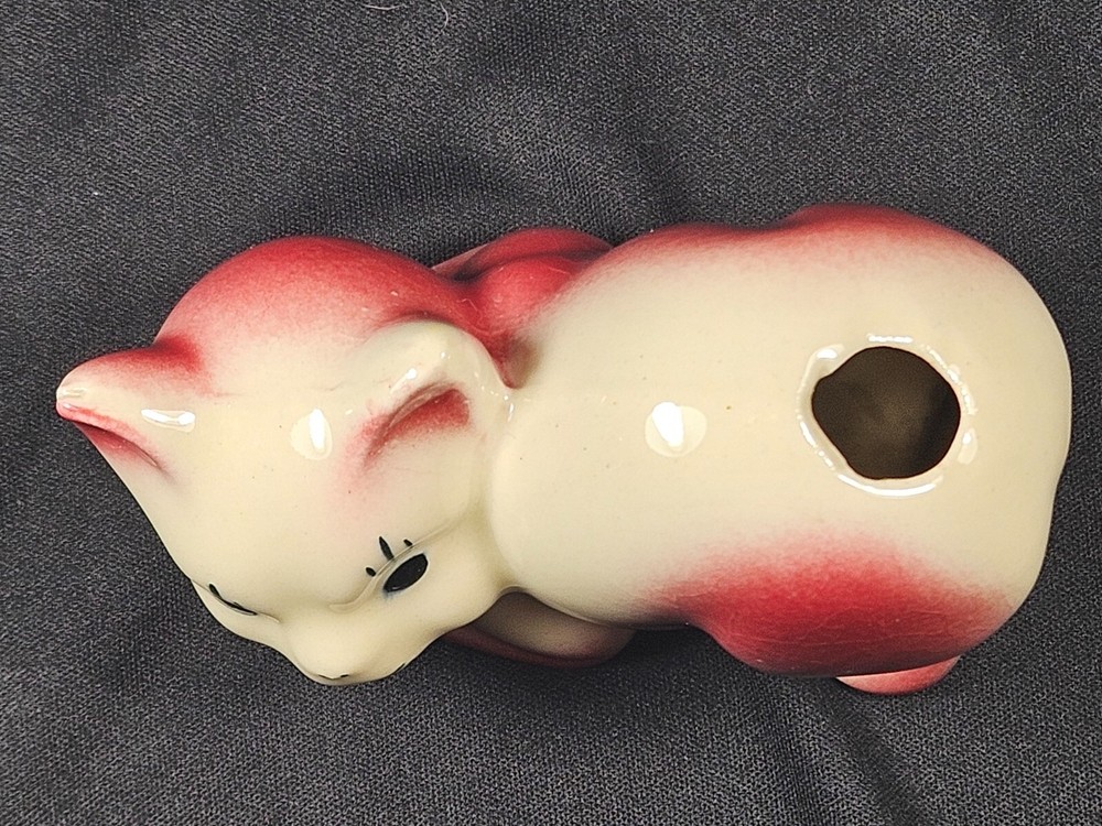 Vintage Ceramic Cat Air Wick Diffuser/Bud Vase, Red & White, Great Condition