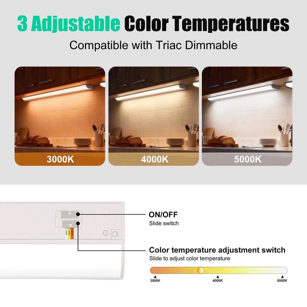 24 Inch LED Under Cabinet Light, Plug in Kitchen Lighting, 3CCT Selectable (3...