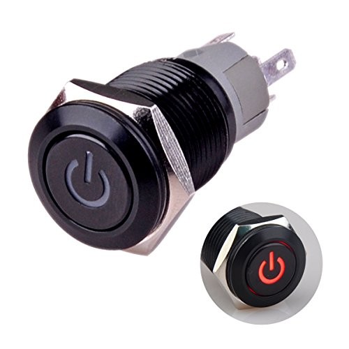 Latching Push Button Switch U16F5 1NO1NC SPDT ON/Off Black Shell with Power Red