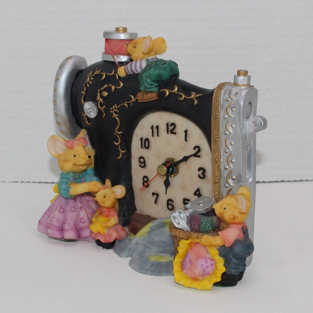 Sewing Machine Clock with Mice Ceramic Free Standing