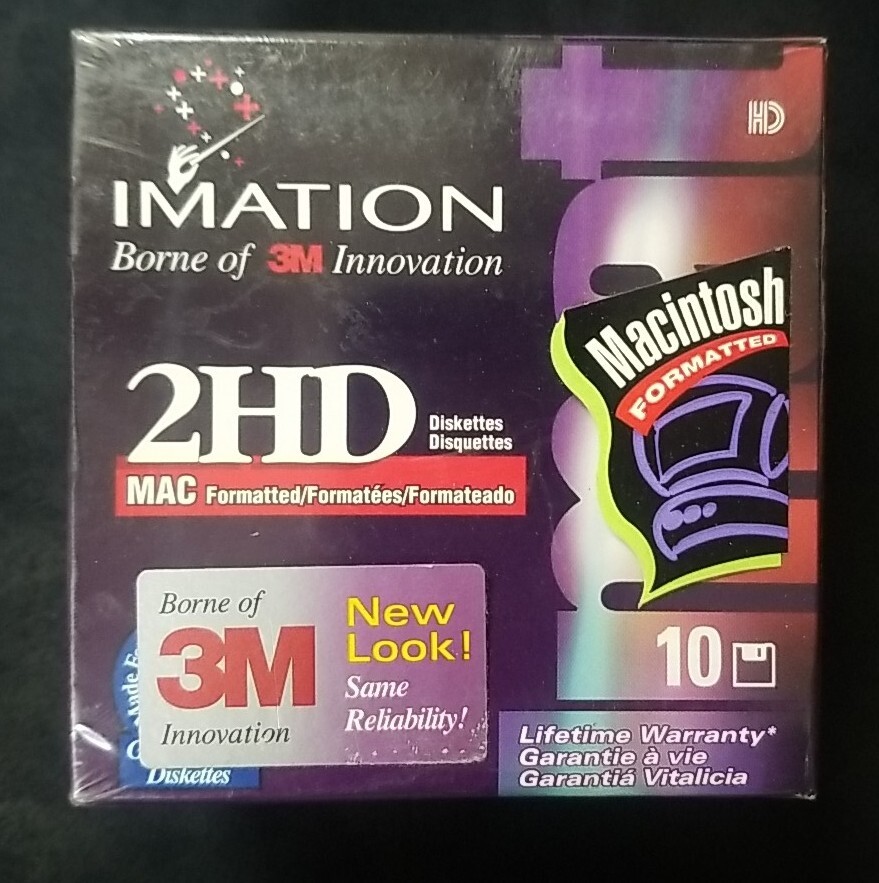 Imation 2HD 3.5 Diskettes. Mac Formatted. 10 Diskettes.  New and Sealed