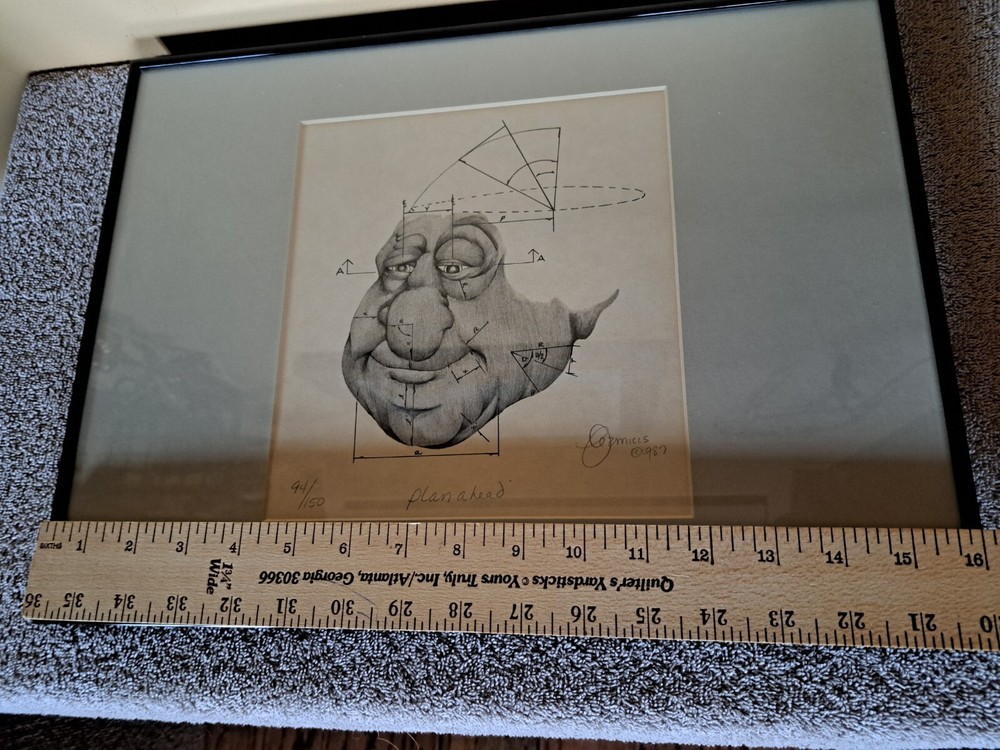 Vtg Pencil Drawing Artwork "Plan Ahead" Unique Whimsical Signed And Numbered