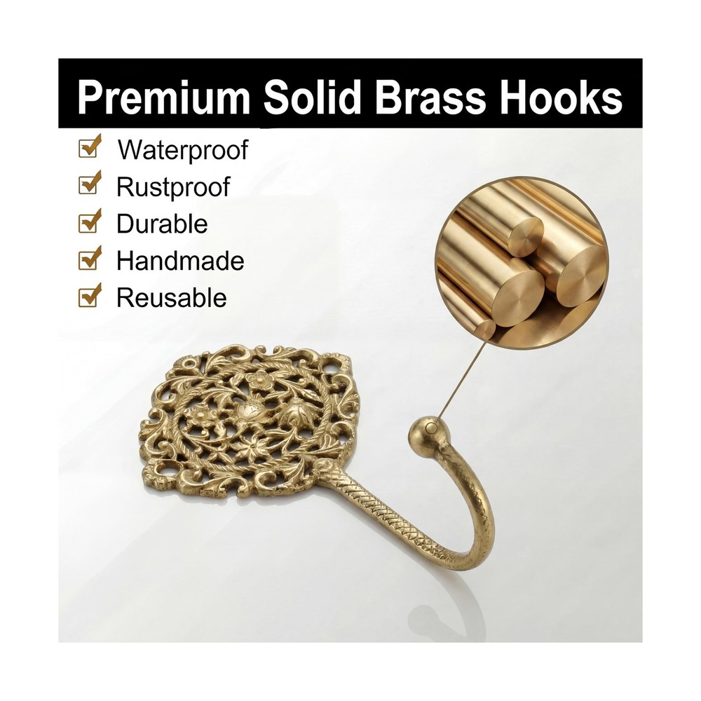 IndianShelf Solid Brass Boho Decorative Wall Hooks - Holds Up to 33... Fast Ship