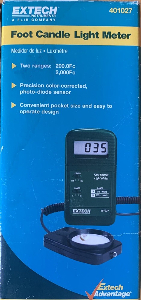 EXTECH 401027 FOOT CANDLE DIGITAL LIGHT METER 200FC 2,000FC FOR BASIC LIGHTING