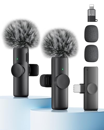 Wireless Microphone for iPhone iPad and Without Case (2 TX + 1 RX ) Black