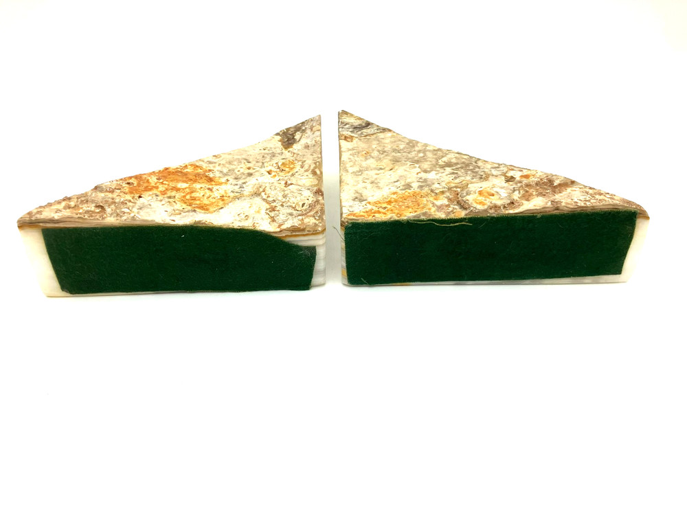 Vintage Heavyweight MARBLE Triangle BOOKENDS Felt Bottom